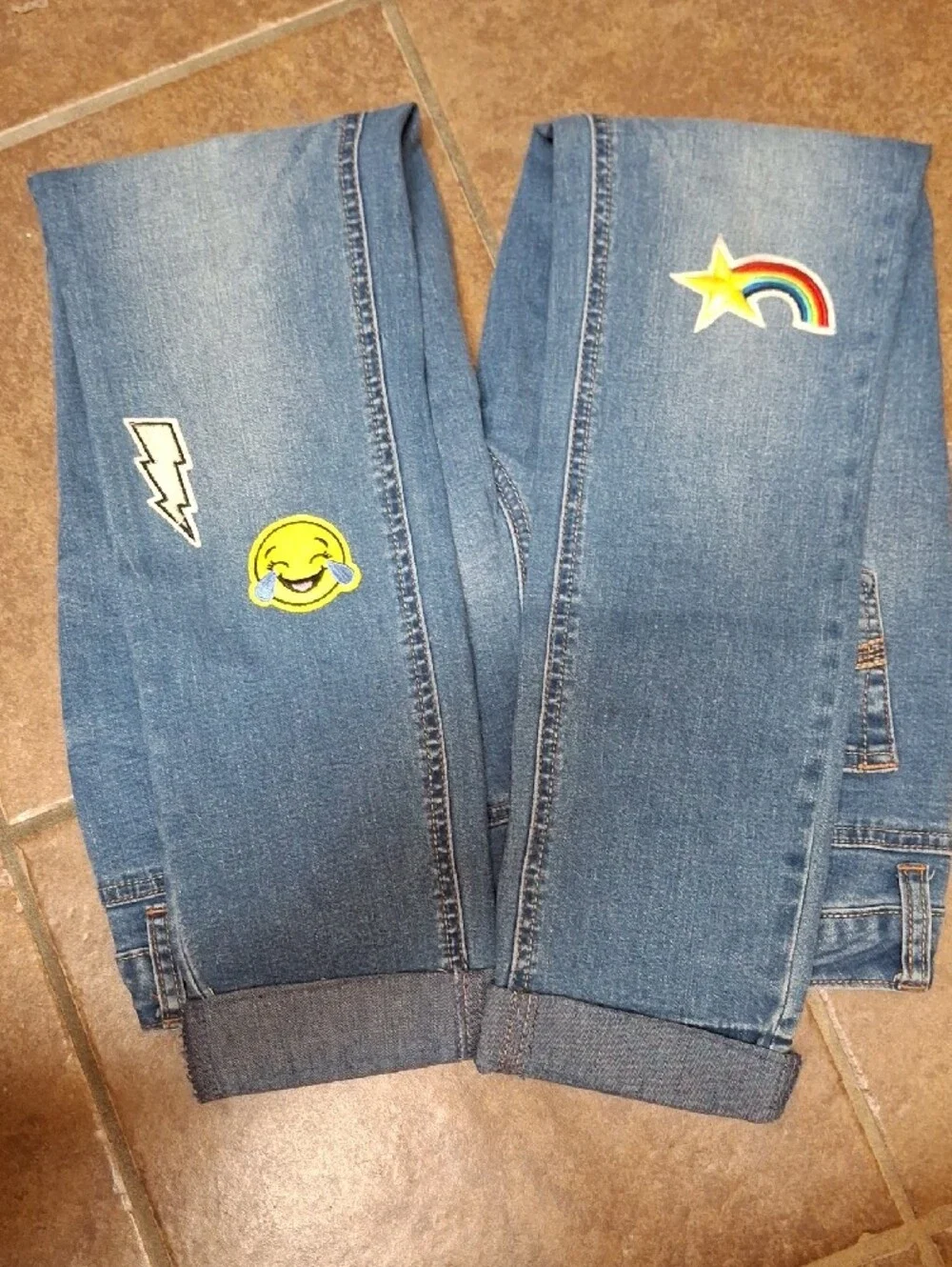 Justice Blue Denim Jeans with Heart Sunglasses Patch